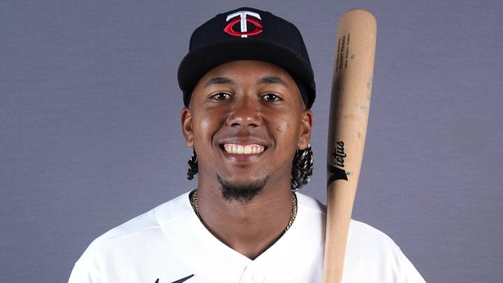 Feb 19, 2026; Lee County, FL, USA; Minnesota Twins outfielder Hendry Mendez (64) poses during photo day at Hammond Stadium. Mandatory Credit: Jim Rassol-Imagn Images