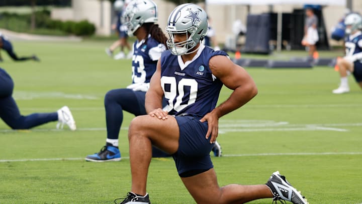 Dallas Cowboys DT Solomon Thomas goes through a drill during practice at the Ford Center at the Star Training Facility.