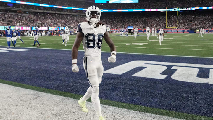 Dallas Cowboys wide receiver CeeDee Lamb celebrates after a touchdown against the Giants.