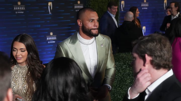 Dak Prescott of the Dallas Cowboys walks the red carpet before the NFL Honors awards special at the Phoenix Convention Center.