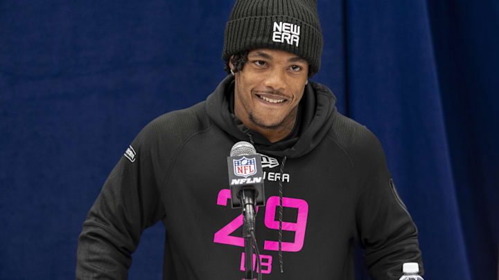 Feb 27, 2025; Indianapolis, IN, USA; Southern California defensive back Jaylin Smith (DB29) during the 2025 NFL Combine at Lucas Oil Stadium. Mandatory Credit: Tanner Pearson-Imagn Images