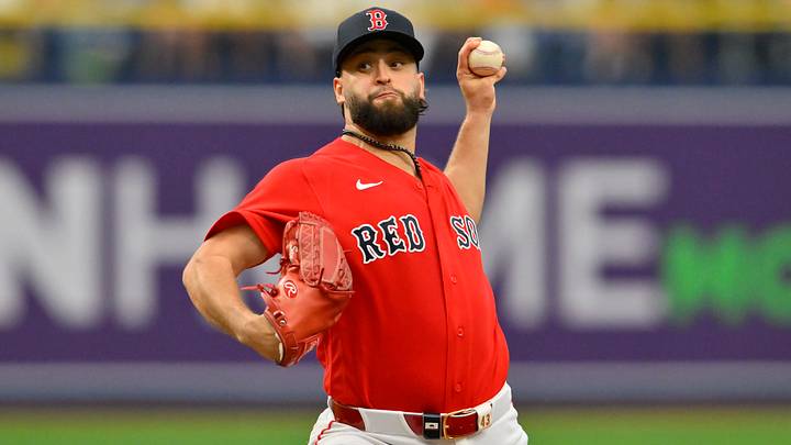 Sep 27, 2026; St. Petersburg, Florida, USA; Boston Red Sox pitcher Patrick Sandoval (43) delivers a pitch during the seventh inning against Chicago Cubs at Tropicana Field. Mandatory Credit: Pablo Robles-Imagn Images Sep 27, 2026; St. Petersburg, Florida, USA; Boston Red Sox pitcher Patrick Sandoval (43) delivers a pitch during the seventh inning against Chicago Cubs at Tropicana Field. Mandatory Credit: Pablo Robles-Imagn Images