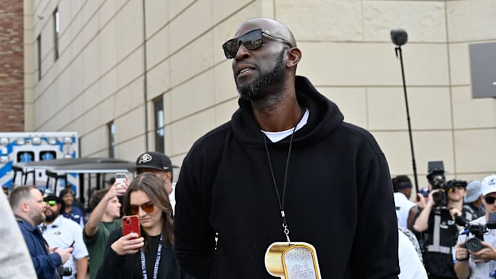 Former basketball star Kevin Garnett on hand for the Colorado-Southern Cal football game at Folsom Field in Boulder, Colo., on Sept. 30, 2023.