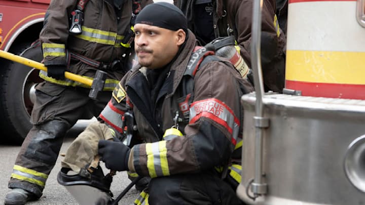 CHICAGO FIRE -- "Off The Grid" Episode 815 -- Pictured: (l-r) Christian Stolte as Randy ?Mouch? McHolland, Joe Minoso as Joe Cruz, Miranda Rae Mayo as Stella Kidd -- (Photo by: Adrian Burrows/NBC)
