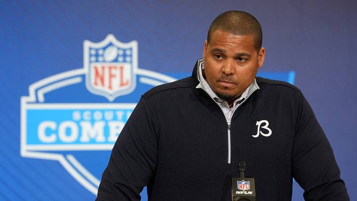 Chicago Bears general manager Ryan Poles speaks at the NFL Scouting Combine. Mandatory Credit: Kirby Lee-Imagn Images Chicago Bears general manager Ryan Poles speaks at the NFL Scouting Combine. Mandatory Credit: Kirby Lee-Imagn Images