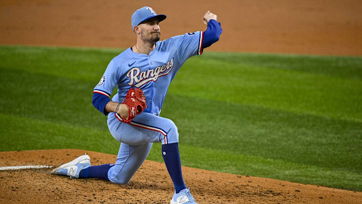 Sep 22, 2024; Arlington, Texas, USA; Texas Rangers starting pitcher Andrew Heaney (44) pitches against the Seattle Mariners during the third inning at Globe Life Field. Sep 22, 2024; Arlington, Texas, USA; Texas Rangers starting pitcher Andrew Heaney (44) pitches against the Seattle Mariners during the third inning at Globe Life Field.