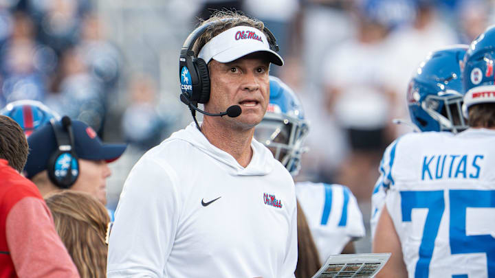 Ole Miss head coach Lane Kiffin worked the sidelines as the Kentucky Wildcats faced off against the Ole Miss Rebels at Kroger Field in Lexington, Kentucky on Saturday, September 6, 2025. Ole Miss defeated Kentucky, 30-23.
