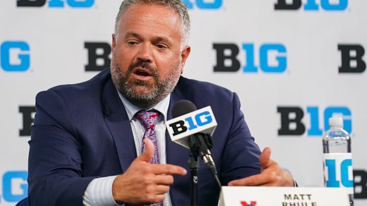 Jul 27, 2023; Indianapolis, IN, USA;  Nebraska Cornhuskers head coach Matt Rhule speaks to the media