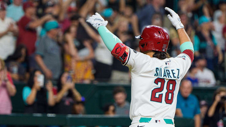 Eugenio Suarez hits his fourth home run of the game for the Arizona Diamondbacks on April 26, 2025.
