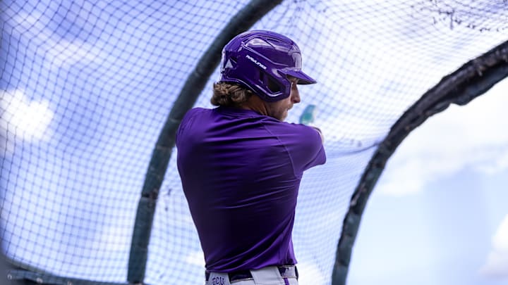 May 16, 2025: TCU Baseball's Cole Cramer takes batting practice prior to their game against Utah. May 16, 2025: TCU Baseball's Cole Cramer takes batting practice prior to their game against Utah.