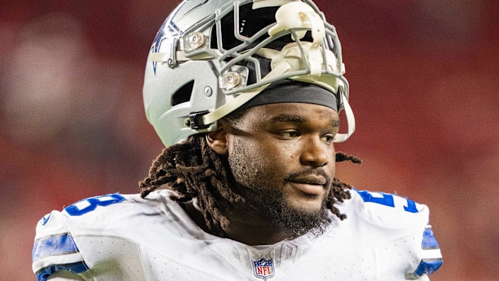 October 8, 2023; Santa Clara, California, USA; Dallas Cowboys defensive tackle Mazi Smith (58) after the game against the San Francisco 49ers at Levi's Stadium. Mandatory Credit: Kyle Terada-Imagn Images