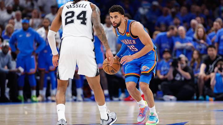 Oklahoma City Thunder guard Ajay Mitchell. Oklahoma City Thunder guard Ajay Mitchell.