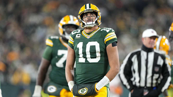 Green Bay Packers quarterback Jordan Love (10) during the game against the Chicago Bears at Lambeau Field.