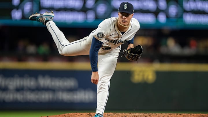 Seattle Mariners starter Bryan Woo throws during a game against the San Diego Padres on Sept. 11 at T-Mobile Park.