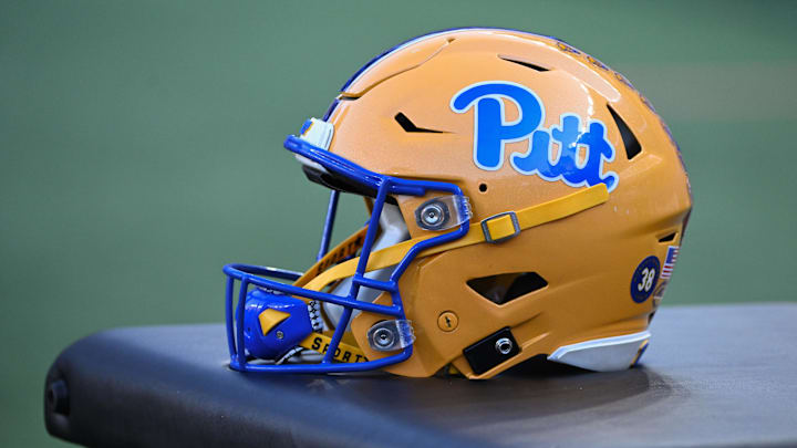 Sep 14, 2024; Pittsburgh, Pennsylvania, USA; A Pittsburgh Panthers helmet sits on a training table  against the West Virginia Mountaineers during the fourth quarter at Acrisure Stadium. Mandatory Credit: Barry Reeger-Imagn Images