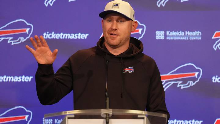 Buffalo Bills head coach Joe Brady answers questions during practice press conference. Buffalo Bills head coach Joe Brady answers questions during practice press conference.