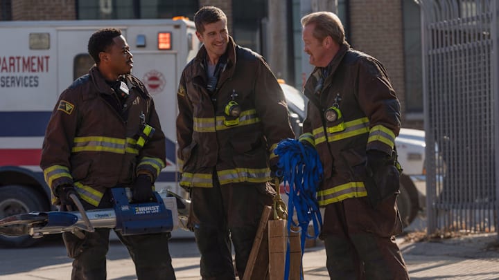 CHICAGO FIRE -- "Permanent Damage" Episode 13019 -- Pictured: (l-r) Daniel Kyri as Darren Ritter, Jake Lockett as Sam Carver, Christian Stolte as Randy Mouch McHolland -- (Photo by: Peter Gordon/NBC)