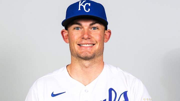 Mar 1, 2021; Surprise, AZ, USA; Kansas City Royals Asa Lacy #33 poses during media day at Surprise