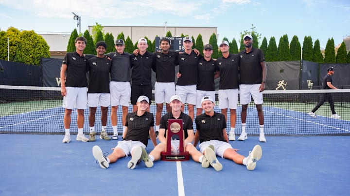 Wake Forest men's tennis team celebrates winning the Super Regional over the UCF Golden Knights 
