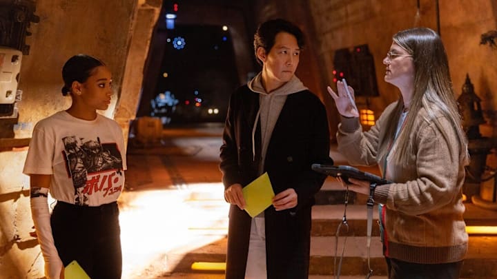 Amandla Stenberg, Lee Jung-jae, and Leslye Headland behind the scenes of The Acolyte.