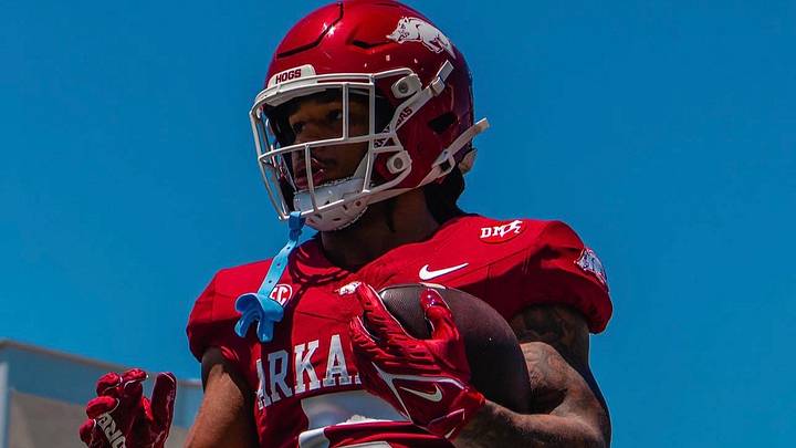 Arkansas Razorbacks running back Sutton Smith warms up during the Red-White Spring Game. Arkansas Razorbacks running back Sutton Smith warms up during the Red-White Spring Game.