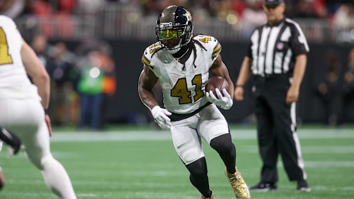 New Orleans Saints running back Alvin Kamara (pictured) and receiver Chris Olave are expected to play at the Atlanta Falcons.