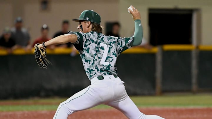 Venice's pitcher Nate Winterhalter (#2). Venice won the Class 7A-District 8 championship against Lakewood Ranch hosted by Venice on Thursday, May, 2, 2024.