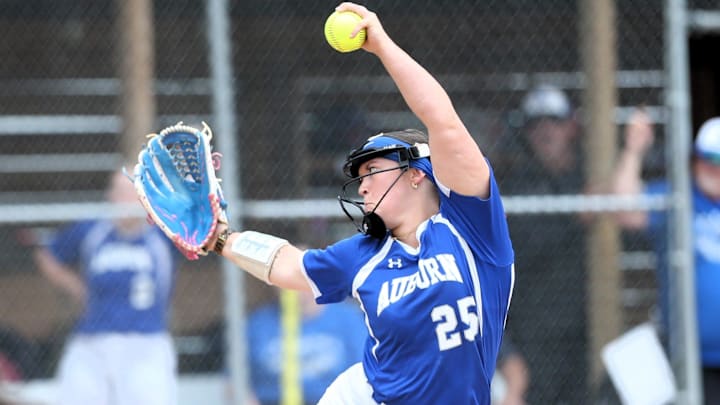 Auburn's Meena Taylor pitches against Carlinville during the Class 2A Auburn softball regional on Saturday, May 24, 2025.