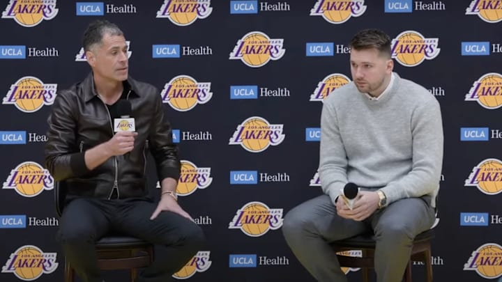 Rob Pelinka and Luka Doncic meet the media. 