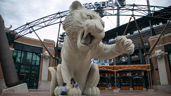 Iconic Tiger statue outside of Comerica Park. 