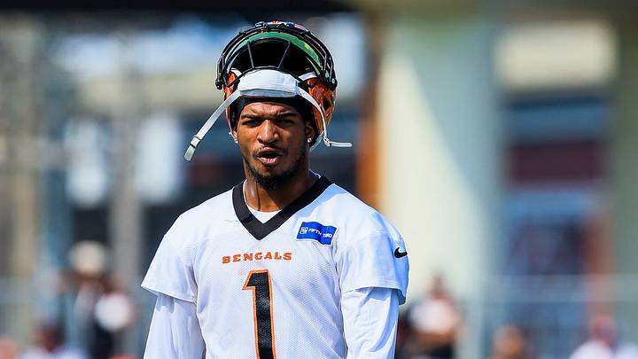 Jul 29, 2026; Cincinnati, OH, USA; Cincinnati Bengals wide receiver Ja'marr Chase (1) stands on the field during training camp at Kettering Health Practice Fields. Jul 29, 2026; Cincinnati, OH, USA; Cincinnati Bengals wide receiver Ja'marr Chase (1) stands on the field during training camp at Kettering Health Practice Fields.