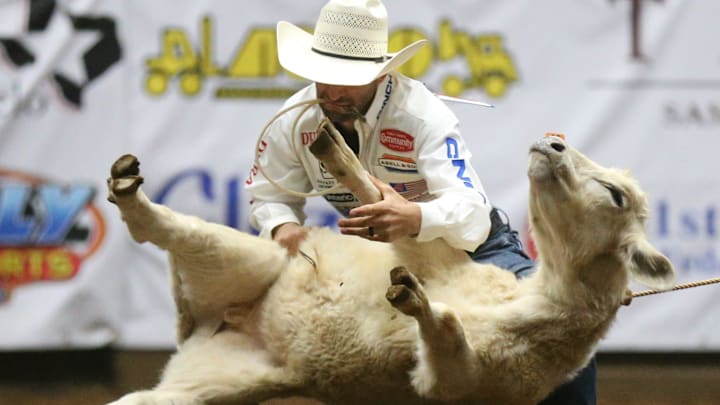 Shane Hanchey competes in tie-down roping Shane Hanchey competes in tie-down roping