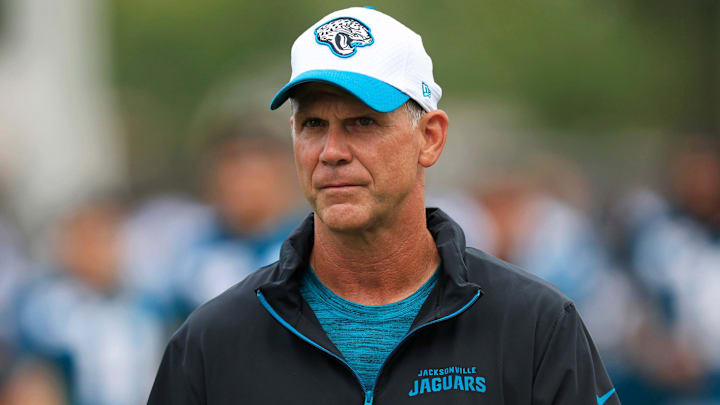 Jacksonville Jaguars Manager Trent Baalke walks off the field during the third day of an NFL football training camp practice Friday, July 26, 2024 at EverBank Stadium’s Miller Electric Center in Jacksonville, Fla.