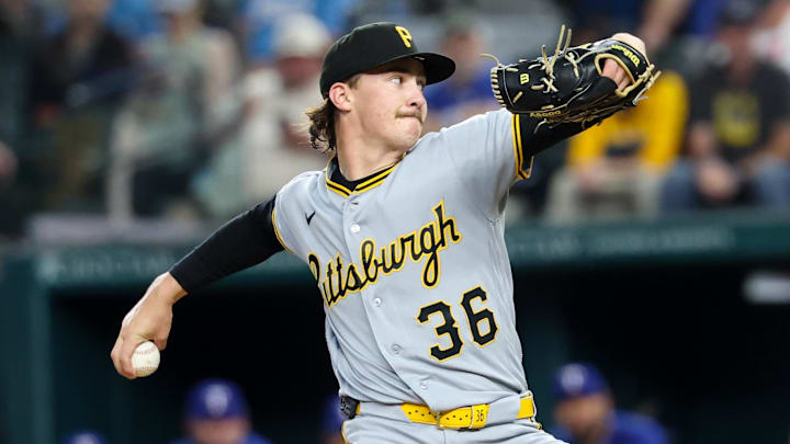 Apr 23, 2026; Arlington, Texas, USA;  Pittsburgh Pirates pitcher Bubba Chandler (36) throws during the first inning against the Texas Rangers at Globe Life Field. Mandatory Credit: Kevin Jairaj-Imagn Images