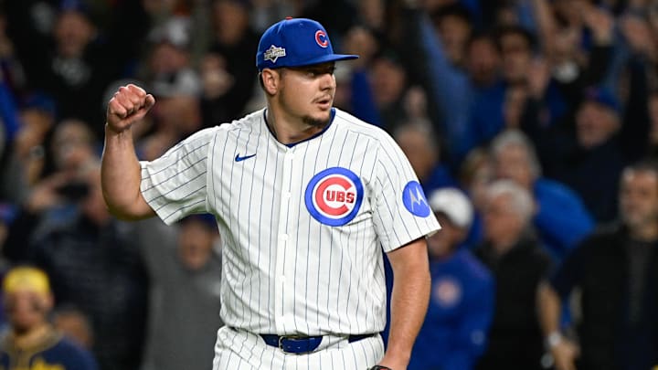 Oct 8, 2025; Chicago, Illinois, USA; Chicago Cubs pitcher Brad Keller (40) celebrates after defeating the Milwaukee Brewers in game three of the NLDS round for the 2025 MLB playoffs at Wrigley Field. Mandatory Credit: Matt Marton-Imagn Images Oct 8, 2025; Chicago, Illinois, USA; Chicago Cubs pitcher Brad Keller (40) celebrates after defeating the Milwaukee Brewers in game three of the NLDS round for the 2025 MLB playoffs at Wrigley Field. Mandatory Credit: Matt Marton-Imagn Images