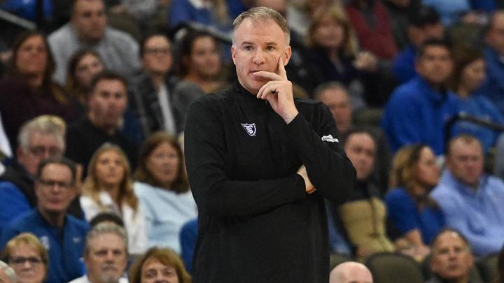 Nov 7, 2022; Omaha, Nebraska, USA; St. Thomas - Minnesota Tommies head coach Johnny Tauer watches action against the Creighton Bluejays during the first quarter at CHI Health Center Omaha. Mandatory Credit: Steven Branscombe-Imagn Images Nov 7, 2022; Omaha, Nebraska, USA; St. Thomas - Minnesota Tommies head coach Johnny Tauer watches action against the Creighton Bluejays during the first quarter at CHI Health Center Omaha. Mandatory Credit: Steven Branscombe-Imagn Images