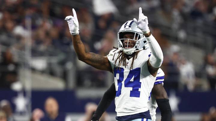 Dallas Cowboys cornerback Shavon Revel Jr. celebrates after a play during the first half against the Minnesota Vikings Dallas Cowboys cornerback Shavon Revel Jr. celebrates after a play during the first half against the Minnesota Vikings