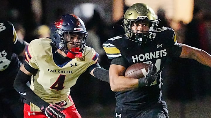 Gabriel Player of Eau Gallie chases Bishop Moore ballcarrier Amar’e Johnson in the regional finals of the Class 3A football championship November 28, 2025. Craig Bailey/FLORIDA TODAY via USA TODAY NETWORK Gabriel Player of Eau Gallie chases Bishop Moore ballcarrier Amar’e Johnson in the regional finals of the Class 3A football championship November 28, 2025. Craig Bailey/FLORIDA TODAY via USA TODAY NETWORK