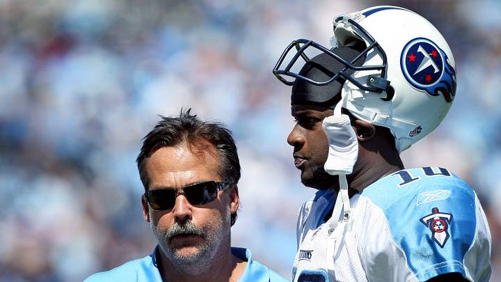 2010: Tennessee Titans head coach Jeff Fisher, left, talks with quarterback Vince Young (10) on the sideline during their game against the Oakland Raiders at LP Field Sept. 12, 2010.
10 Jeff Fisher 2010: Tennessee Titans head coach Jeff Fisher, left, talks with quarterback Vince Young (10) on the sideline during their game against the Oakland Raiders at LP Field Sept. 12, 2010.
10 Jeff Fisher