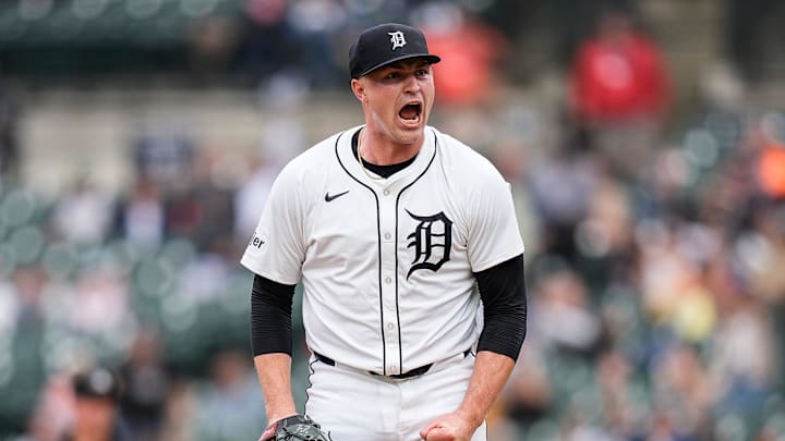 Detroit Tigers pitcher Tarik Skubal (29) celebrates.