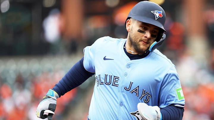 Apr 12, 2025; Baltimore, Maryland, USA; Toronto Blue Jays shortstop Bo Bichette (11) scores a run during the first inning against the Baltimore Orioles at Oriole Park at Camden Yards. Apr 12, 2025; Baltimore, Maryland, USA; Toronto Blue Jays shortstop Bo Bichette (11) scores a run during the first inning against the Baltimore Orioles at Oriole Park at Camden Yards.