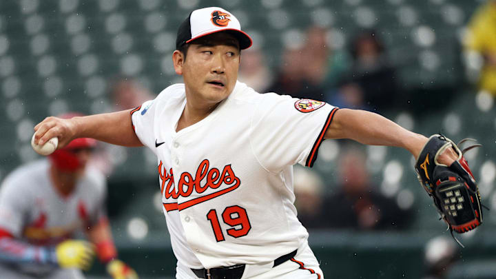 Baltimore Orioles pitcher Tomoyuki Sugano throws during a game against the St. Louis Cardinals on May 27 at Camden Yards. Baltimore Orioles pitcher Tomoyuki Sugano throws during a game against the St. Louis Cardinals on May 27 at Camden Yards.