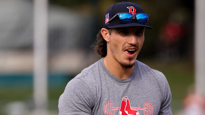 Sep 9, 2025; West Sacramento, California, USA; Boston Red Sox left fielder Jarren Duran (16) warms up before the game against the Athletics at Sutter Health Park. Mandatory Credit: Sergio Estrada-Imagn Images