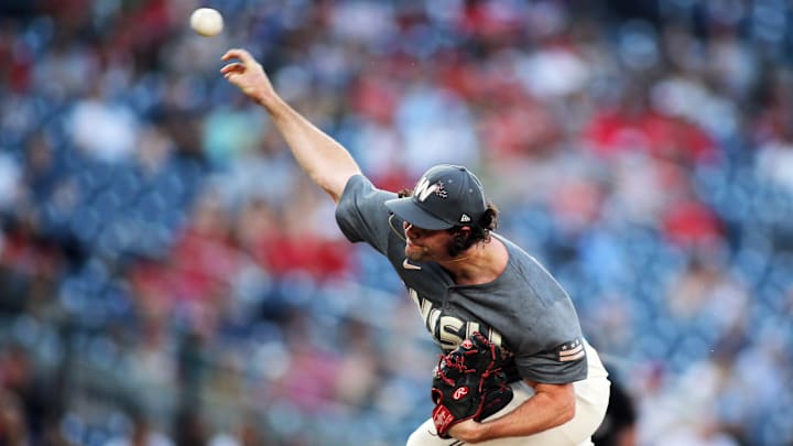 Sep 14, 2024; Washington, District of Columbia, USA; Washington Nationals pitcher Kyle Finnegan (67) delivers a throw during the ninth inning of a baseball game against the Miami Marlins, at Nationals Park. 