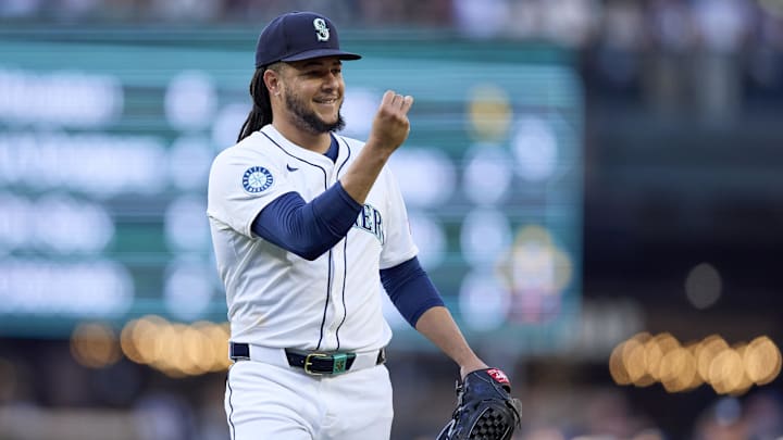 Seattle Mariners pitcher Luis Castillo celebrates during a game against the Pittsburgh Pirates on July 5 at T-Mobile Park.