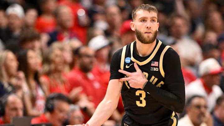 Purdue Boilermakers guard Braden Smith (3) reacts in the first half.