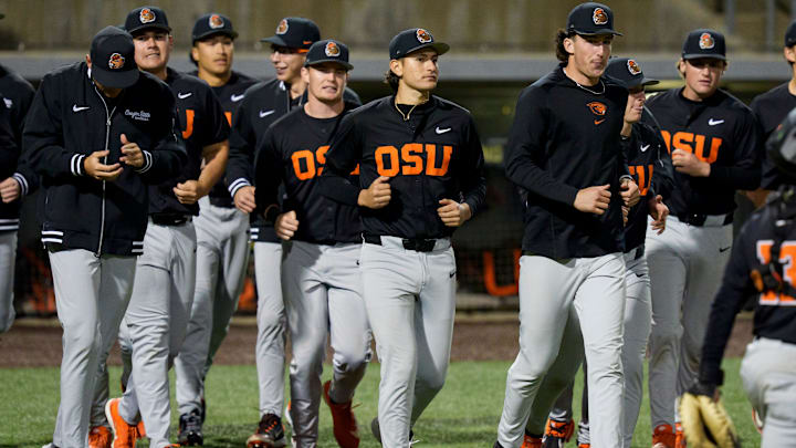 Oregon State after their win as the Oregon Ducks host the Oregon State Beavers on March 3, 2026, at PK Park in Eugene, Oregon.