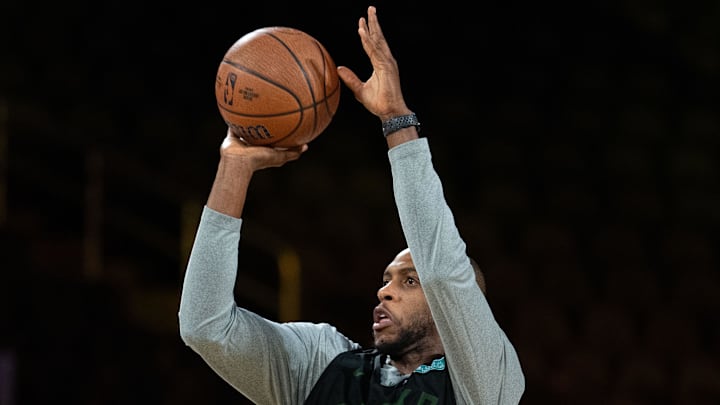 December 13, 2024; Las Vegas, Nevada, USA; Milwaukee Bucks forward Khris Middleton (22) during practice prior to the Emirates NBA Cup semi-finals at T-Mobile Arena. Mandatory Credit: Kyle Terada-Imagn Images December 13, 2024; Las Vegas, Nevada, USA; Milwaukee Bucks forward Khris Middleton (22) during practice prior to the Emirates NBA Cup semi-finals at T-Mobile Arena. Mandatory Credit: Kyle Terada-Imagn Images