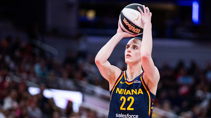 Jun 17, 2025; Indianapolis, Indiana, USA; Indiana Fever guard Caitlin Clark (22) shoots the ball in the first half against the Connecticut Sun at Gainbridge Fieldhouse. Mandatory Credit: Trevor Ruszkowski-Imagn Images Jun 17, 2025; Indianapolis, Indiana, USA; Indiana Fever guard Caitlin Clark (22) shoots the ball in the first half against the Connecticut Sun at Gainbridge Fieldhouse. Mandatory Credit: Trevor Ruszkowski-Imagn Images