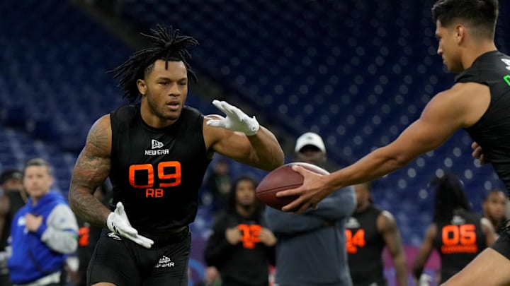 North Carolina running back Omarion Hampton during the 2025 NFL Combine at Lucas Oil Stadium. 